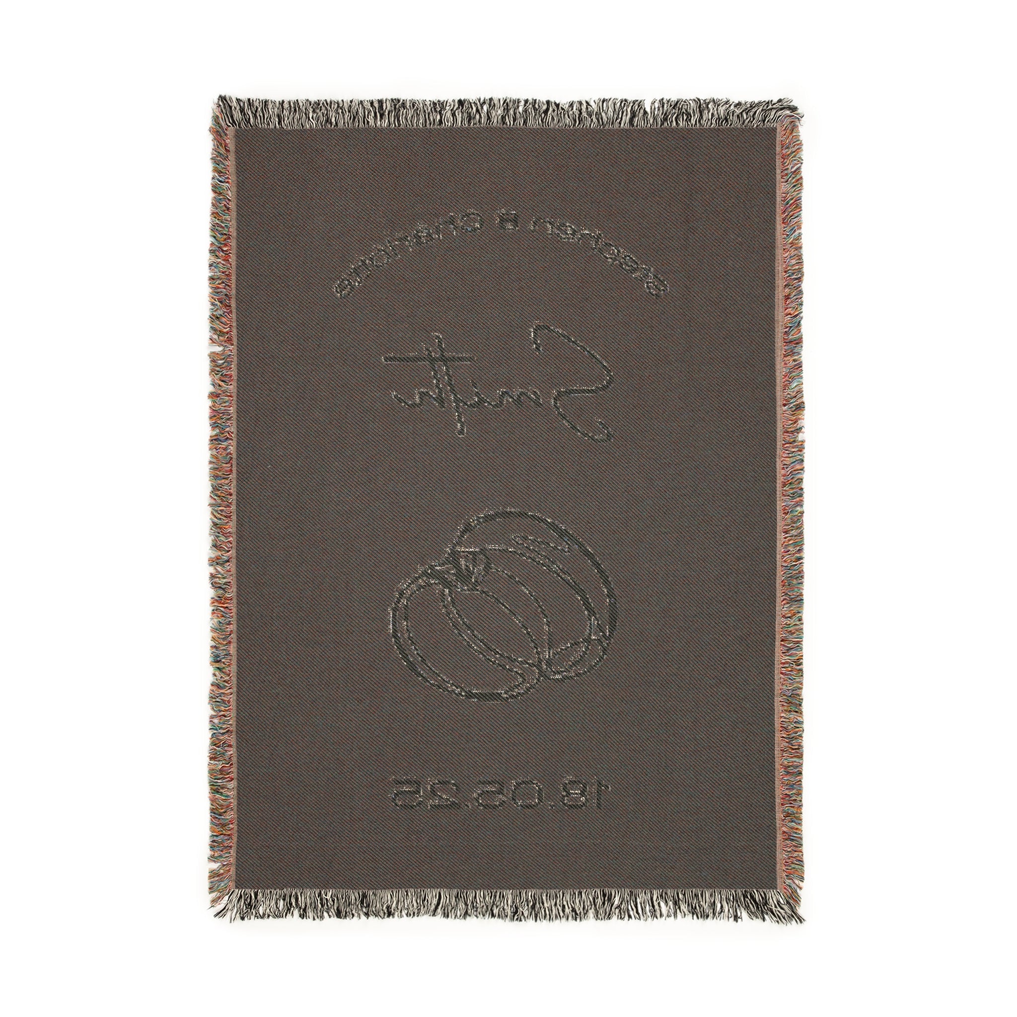 The back view of the woven blanket and design. 