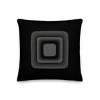 Black cushion featuring a unique abstract speaker design on a white background, printed on both sides.