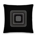 Black cushion featuring a unique abstract speaker design on a white background, printed on both sides.