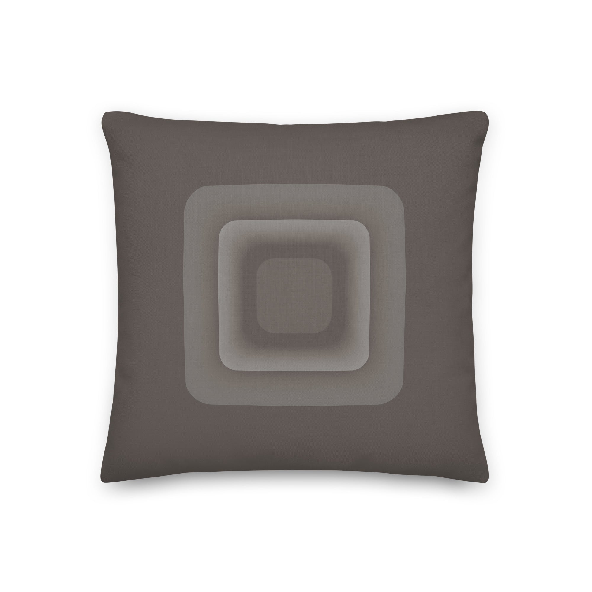 Brown cushion featuring a unique abstract speaker design on a white background, printed on both sides.