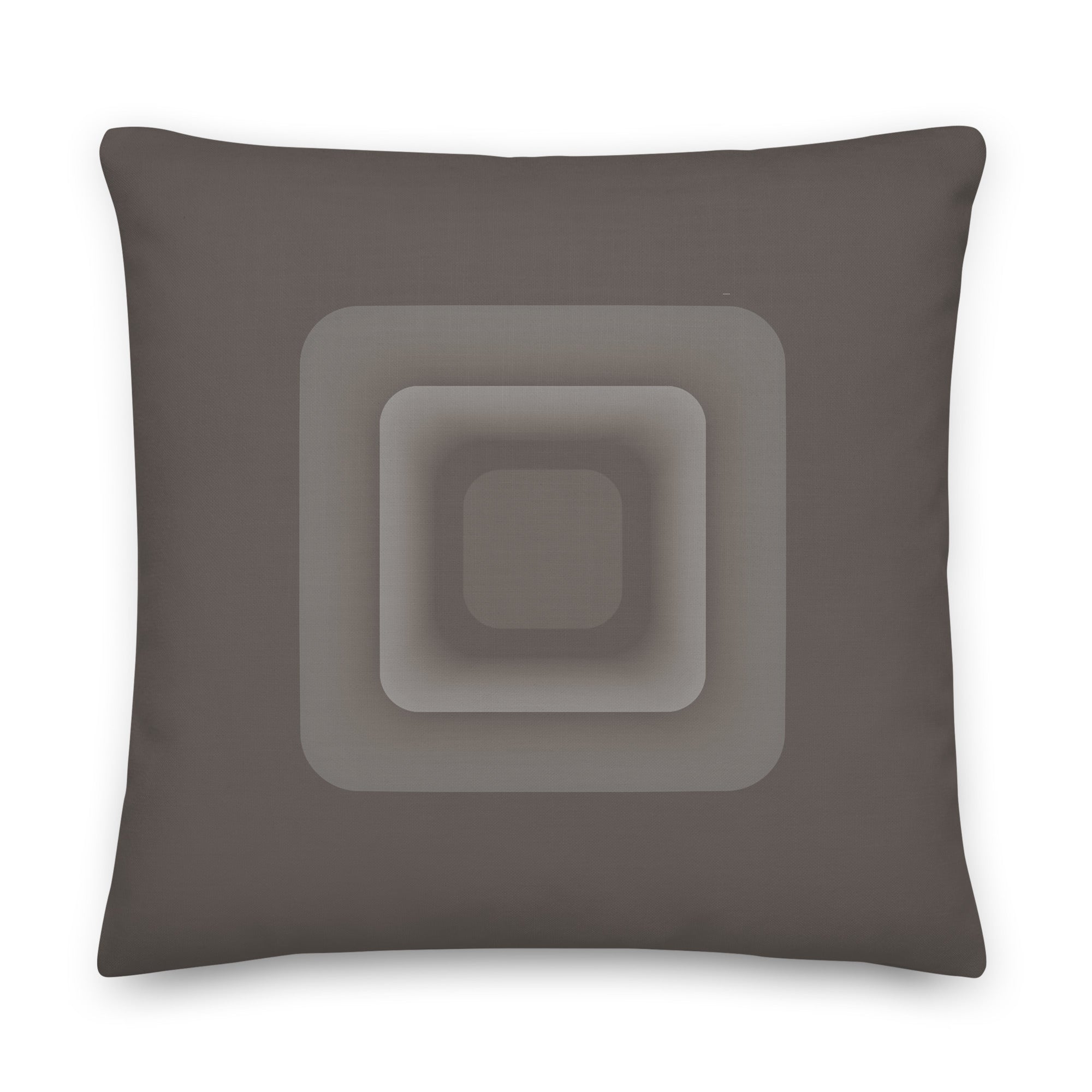 Brown cushion featuring a unique abstract speaker design on a white background, printed on both sides.
