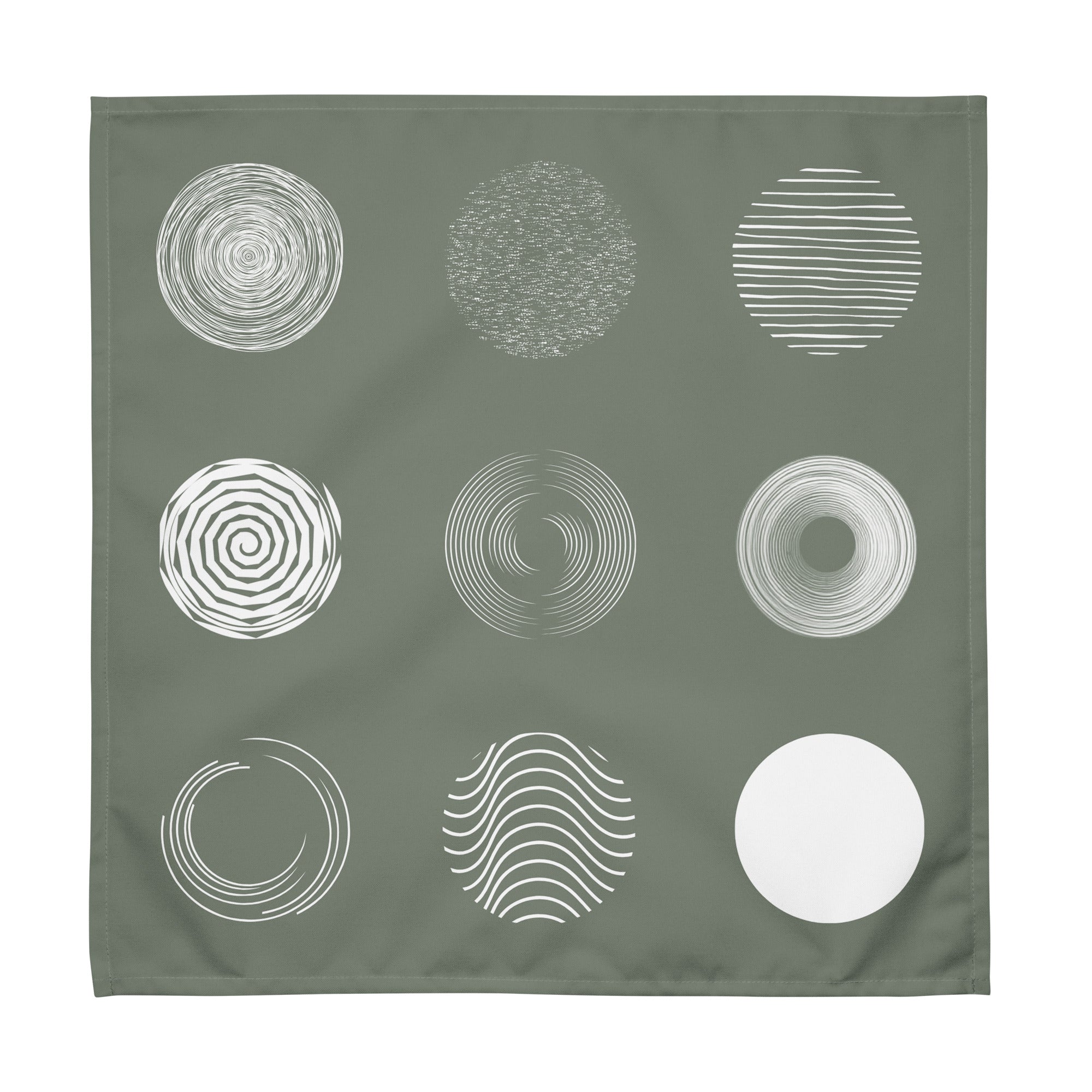 Green cotton napkins featuring a modern nine-circle pattern