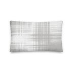 Grey and white cushion with vertical and horizontal lines on a white background