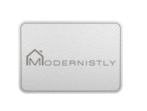 Leather label with 'Modernistly' for tote bag