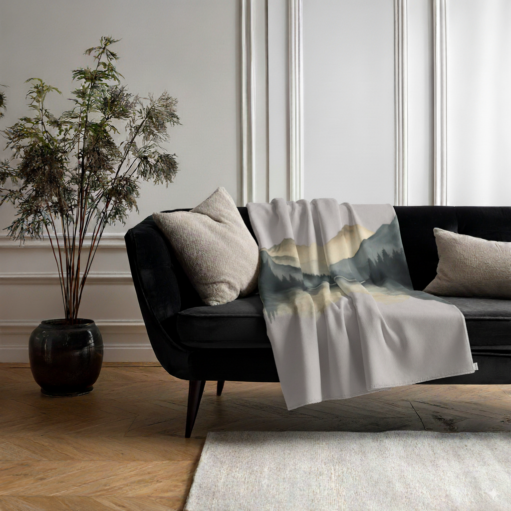 Velvet and Sherpa Fleece Luxury Throw - Mirrored Mountains