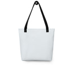 Rear view of a blue tote bag with black handles featuring the MODERNISTLY logo in white.