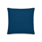 Back view of the cushion, showing the solid blue fabric.